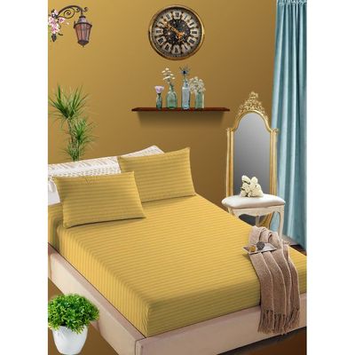 Golden Cotton Double Striped Fitted Elastic Bedsheet 150x200x25cm