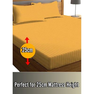 Golden Striped Cotton 3 Piece Set Deep PocketBed Sheet Sets 200x200x25cm