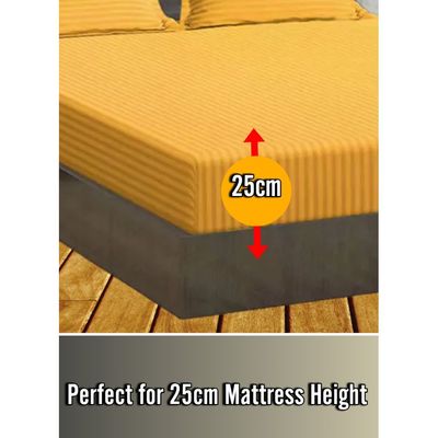 Golden Striped King Bed Sheet Sets Cotton 3 Piece Set Deep Pocket 200x200x25cm