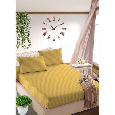 Golden King Size Striped Bed Sheet Set Cotton 200x200x35cm