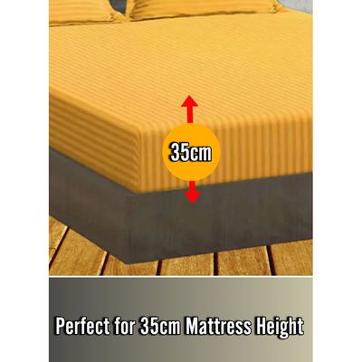 Golden Striped King Bed Sheet Sets Cotton 3 Piece Set Deep Pocket 200x200x35cm