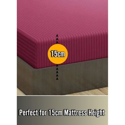 Maroon Striped Bed Sheet Sets Cotton 2 Piece Set Deep Pocket 100x200x15cm