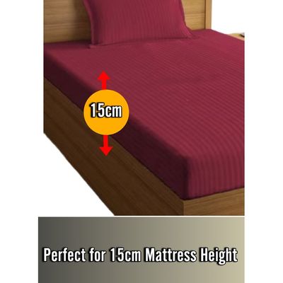 Maroon Single Size Stripe Bed Sheet Set Cotton 100x200x15cm