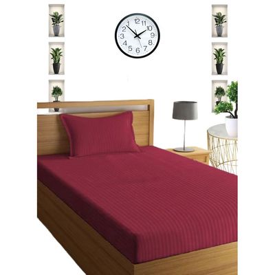 Maroon Single Size Stripe Bed Sheet Set Cotton 100x200x15cm