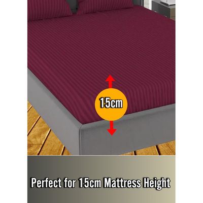 Maroon Striped Sheet Set Deep Pockets Machine Washable Soft Cotton120x200x15cm