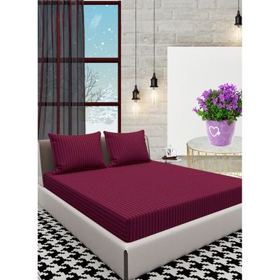 Maroon Striped Sheet Set Deep Pockets Machine Washable Soft Cotton150x200x25cm