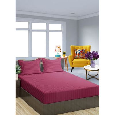 Maroon Striped Bed Sheet Sets Cotton 3 Piece Set Deep Pocket 150x200x35cm