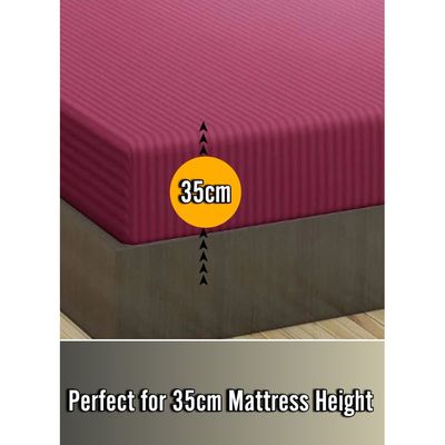Maroon Striped Bed Sheet Sets Cotton 3 Piece Set Deep Pocket 180x200x35cm