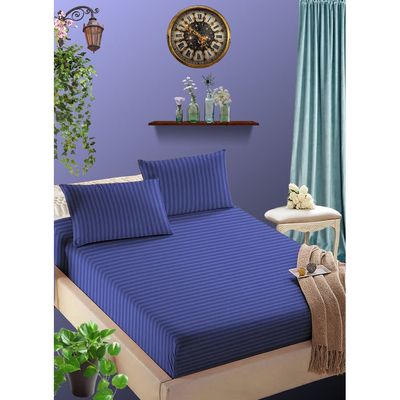 Navy Blue Extra Deep Pocket Queen Size Sheets Cotton 3 Piece Sheet Set 180x200x20cm