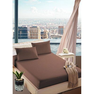 Pastel Brown Striped Cotton 2 Piece Set Deep PocketBed Sheet Sets 120x200x15cm