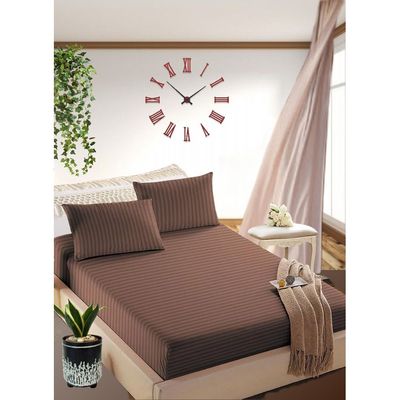 Pastel Brown Striped Sheets Set Deep Pockets Machine Washable Soft Cotton150x200x35cm