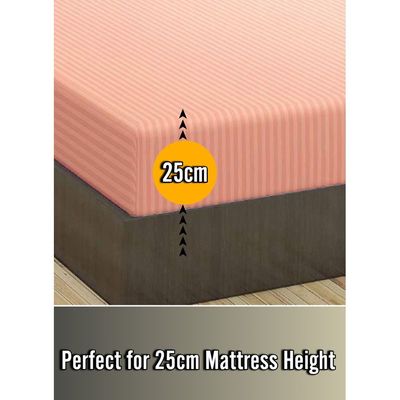 Pastel Pink Striped Cotton Bed Sheet Sets 3 Piece Set Deep Pocket 200x200x25cm