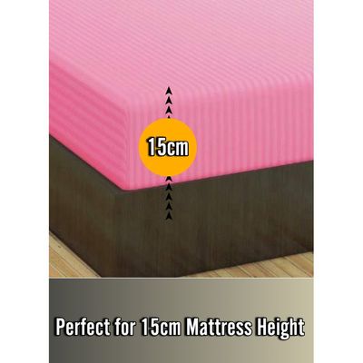 Pikish Red Cotton Single Striped Fitted Elastic Bedsheet 120x200x15cm