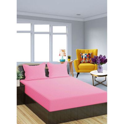 Pikish Red Cotton Double Striped Fitted Elastic Bedsheet 150x200x35cm