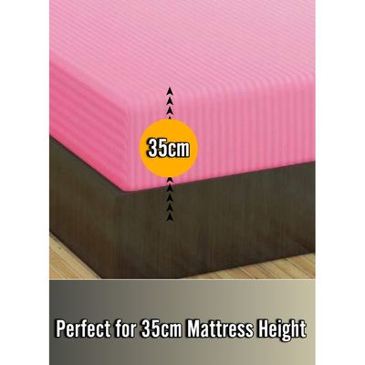 Pikish Red Cotton Double Striped Fitted Elastic Bedsheet 150x200x35cm