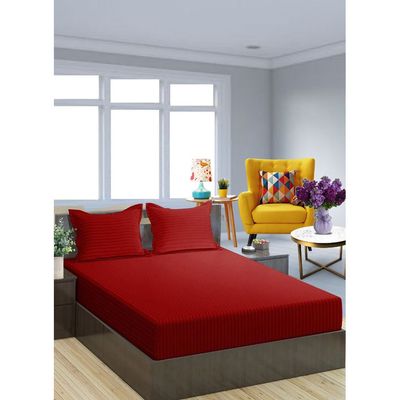 Red Extra Deep Pocket Double Size Sheets Cotton 3 Piece Sheet Set 150x200x35cm