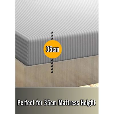 Silver King Size Stripe Bed Sheet Set Cotton 200x200x35cm