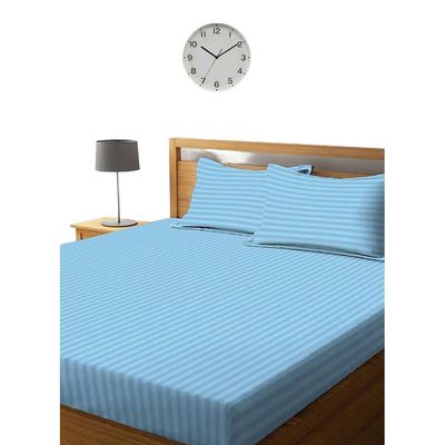 Sky Blue Striped Sheets Set Deep Pockets Machine Washable Soft Cotton150x200x20cm