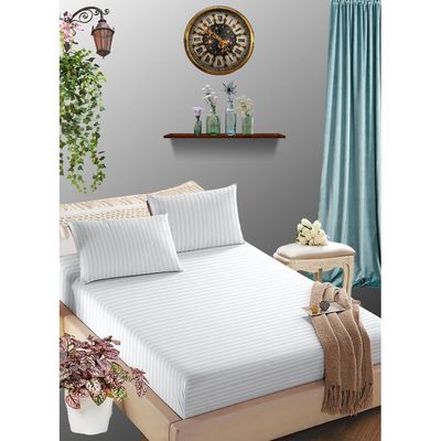 White Striped Sheet Set Deep Pockets Machine Washable Soft Cotton100x200x15cm