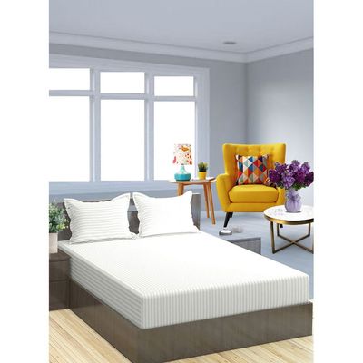 White Striped Sheet Set Deep Pockets Machine Washable Soft Cotton150x200x20cm