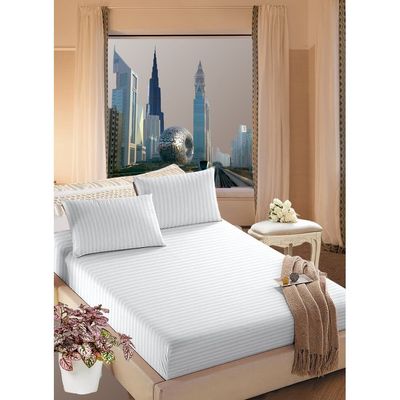 White Striped Cotton Bed Sheet Sets 3 Piece Set Deep Pocket 150x200x25cm
