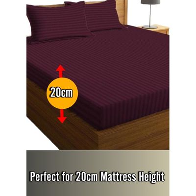 Wine Berry Striped Cotton Bed Sheet Sets 3 Piece Set Deep Pocket 180x200x20cm