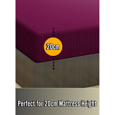 Wine Berry Queen Size Striped Bed Sheet Set Cotton 180x200x20cm