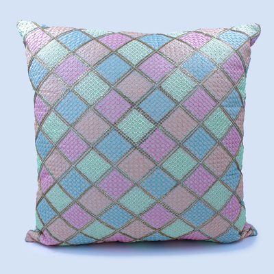 BYFT Orchard Cushion Cover 18 x 18 inch (Diagonal Checks Design - Cream) 45 x 45 cm Luxury Decorative Cushion Cover for Sofa, Bed & Living Room- Set of 2 without inserts