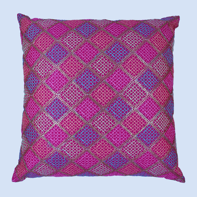 Orchard Cushion Cover 18 x 18 inch (Diagonal Checks Design - Fuchsia Pink) 45 x 45 cm Luxury Decorative Cushion Cover for Sofa, Bed & Living Room- Set of 2 without inserts