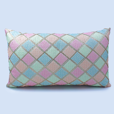 Orchard Cushion Cover 12 x 20 inch (Diagonal Checks design - Cream) 30 x 50 cm Luxury Decorative Cushion Cover for Sofa, Bed & Living Room- Set of 2 without inserts