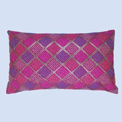Orchard Cushion Cover 12 x 20 inch (Diagonal Checks design - Fuchsia Pink) 30 x 50 cm Luxury Decorative Cushion Cover for Sofa, Bed & Living Room- Set of 2 without inserts