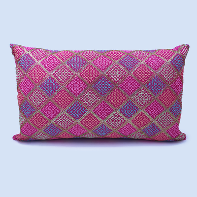 Orchard Cushion Cover 12 x 20 inch (Diagonal Checks design - Fuchsia Pink) 30 x 50 cm Luxury Decorative Cushion Cover for Sofa, Bed & Living Room- Set of 2 without inserts
