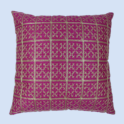 Orchard Cushion Cover 16 x 16 inch (Golden Checks Design - Fuchsia Pink) 40 x 40 cm Luxury Decorative Cushion Cover for Sofa, Bed & Living Room- Set of 2 without inserts
