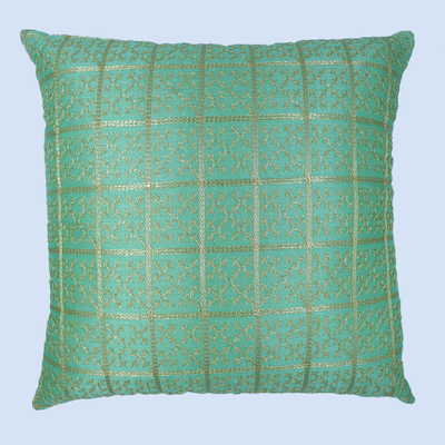 Orchard Cushion Cover 18 x 18 inch (Golden Checks Design - Green) 45 x 45 cm Luxury Decorative Cushion Cover for Sofa, Bed & Living Room- Set of 2 without inserts