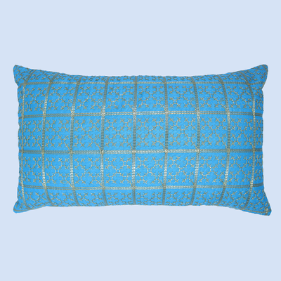 Orchard Cushion Cover 12 x 20 inch (Golden Checks Design - Blue) 30 x 50 cm Luxury Decorative Cushion Cover for Sofa, Bed & Living Room- Set of 2 without inserts