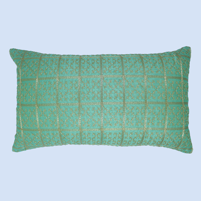 Orchard Cushion Cover 12 x 20 inch (Golden Checks Design - Green) 30 x 50 cm Luxury Decorative Cushion Cover for Sofa, Bed & Living Room- Set of 2 without inserts