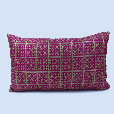 Orchard Cushion Cover 12 x 20 inch (Golden Checks Design - Fuchsia Pink) 30 x 50 cm Luxury Decorative Cushion Cover for Sofa, Bed & Living Room- Set of 2 without inserts