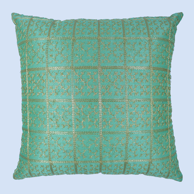 Orchard Cushion Cover 16 x 16 inch (Golden Checks Design - Green) 40 x 40 cm Luxury Decorative Cushion Cover for Sofa, Bed & Living Room- Set of 2 with inserts