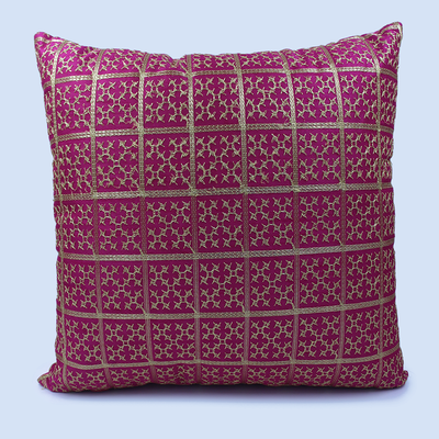 Orchard Cushion Cover 18 x 18 inch (Golden Checks Design - Fuchsia Pink) 45 x 45 cm Luxury Decorative Cushion Cover for Sofa, Bed & Living Room- Set of 2 with inserts