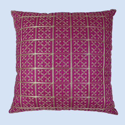 Orchard Cushion Cover 18 x 18 inch (Golden Checks Design - Fuchsia Pink) 45 x 45 cm Luxury Decorative Cushion Cover for Sofa, Bed & Living Room- Set of 2 with inserts