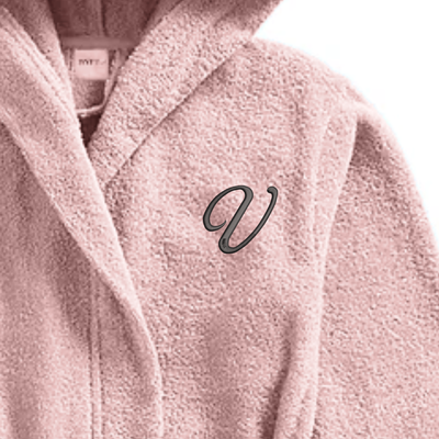 Daffodil Monogrammed Kids Bathrobe (108x104 Cm) 6 Year Baby Pink Hooded Terry Cotton Set of 01 - Letter "V"