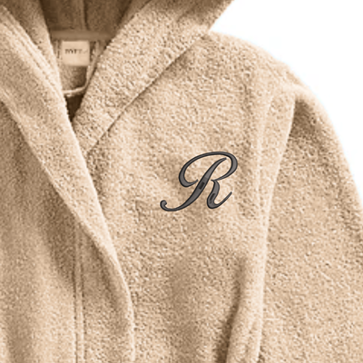 Daffodil Monogrammed Kids Bathrobe (120x124 Cm) 10 Year Beige Hooded Terry Cotton Set of 01 - Letter "R"