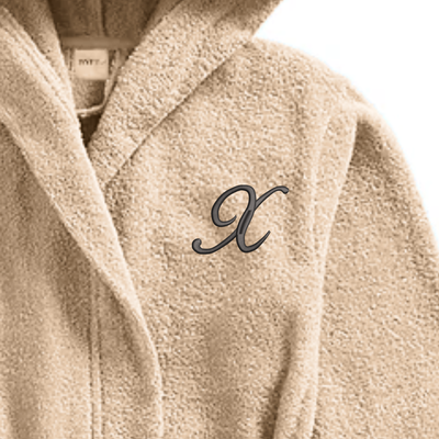 Daffodil Monogrammed Kids Bathrobe (120x124 Cm) 10 Year Beige Hooded Terry Cotton Set of 01 - Letter "X"