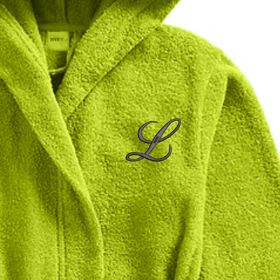 Daffodil Monogrammed Kids Bathrobe (125x133 Cm) 12 Year Green Hooded Terry Cotton Set of 01 - Letter "L"