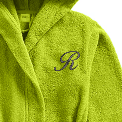 Daffodil Monogrammed Kids Bathrobe (125x133 Cm) 12 Year Green Hooded Terry Cotton Set of 01 - Letter "R"