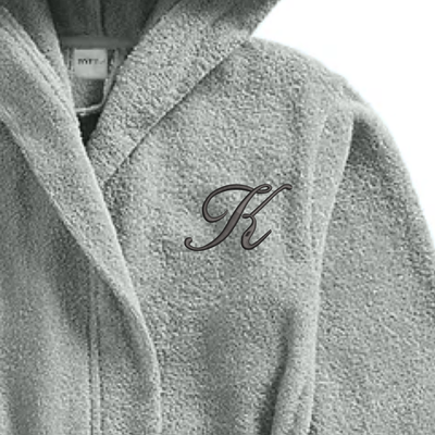 Daffodil Monogrammed Kids Bathrobe (125x133 Cm) 12 Year Grey Hooded Terry Cotton Set of 01 - Letter "K"