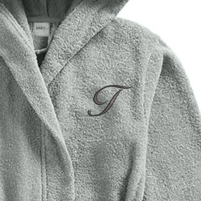 Daffodil Monogrammed Kids Bathrobe (125x133 Cm) 12 Year Grey Hooded Terry Cotton Set of 01 - Letter "T"
