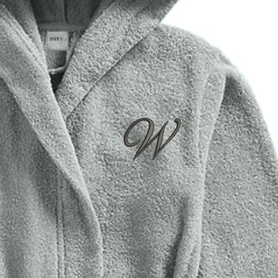 Daffodil Monogrammed Kids Bathrobe (125x133 Cm) 12 Year Grey Hooded Terry Cotton Set of 01 - Letter "W"