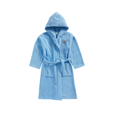 Daffodil Monogrammed Kids Bathrobe (108x104 Cm) 6 Year Light Blue Hooded Terry Cotton Set of 01 - Letter "W"