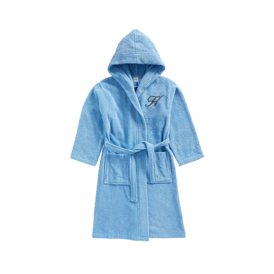 Daffodil Monogrammed Kids Bathrobe (112x113 Cm) 8 Year Light Blue Hooded Terry Cotton Set of 01 - Letter "H"